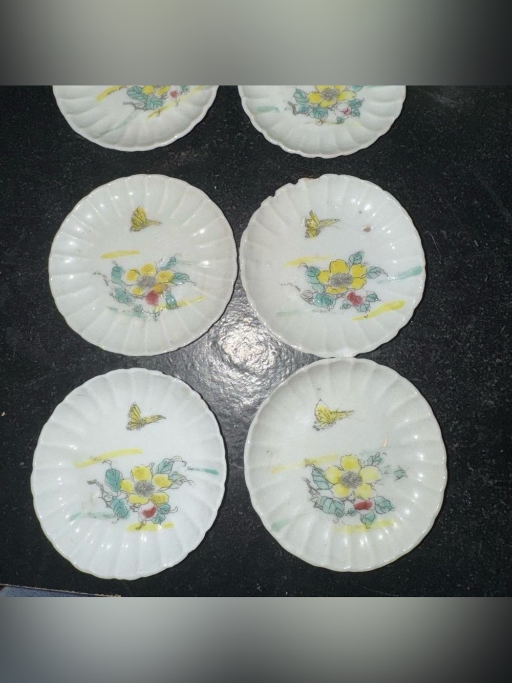 Miniature Vintage White Floral Butterfly Ceramic Plates - Set of 6